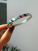 Load image into Gallery viewer, Mexico Multistone Inlay Sterling Bangle
