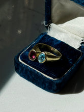 Load image into Gallery viewer, Vintage 18k Yellow Gold Blue Topaz &amp; Tourmaline Ring Size 6.75

