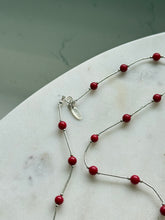 Load image into Gallery viewer, Sterling Silver Red Bead Station Necklace 17.75”
