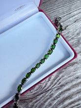 Load image into Gallery viewer, Green Glass Sterling Silver Tennis Bracelet 7.5”
