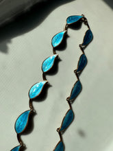 Load image into Gallery viewer, Meka Denmark Blue Enamel Leaf Gold Vermeil Sterling Necklace 15”
