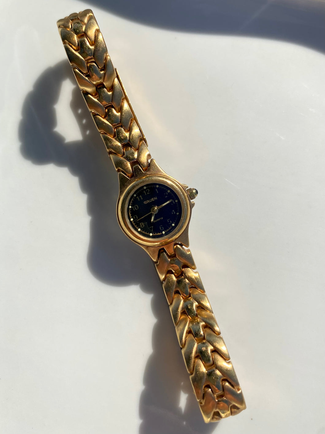 Gruen Black Face Gold Tone Vintage Watch