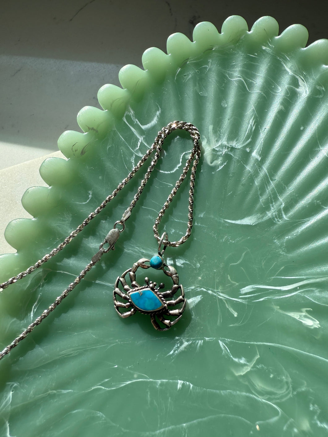 Turquoise Crab Sterling Silver Necklace 18”