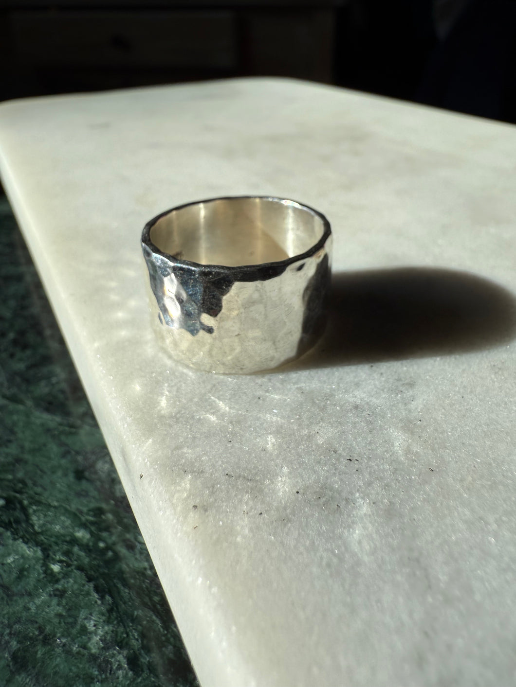 Hammered Solid Sterling Silver Cigar Band Ring Size 9.75
