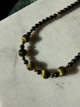 Load image into Gallery viewer, Vintage Gold Plated Black Bead Necklace 15”
