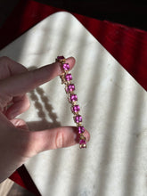 Load image into Gallery viewer, Lab Created Faceted Pink Sapphire Gold Vermeil Tennis Bracelet 7.25”
