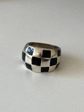 Load image into Gallery viewer, Black Enamel Checkerboard Sterling Silver Ring Size 6.25
