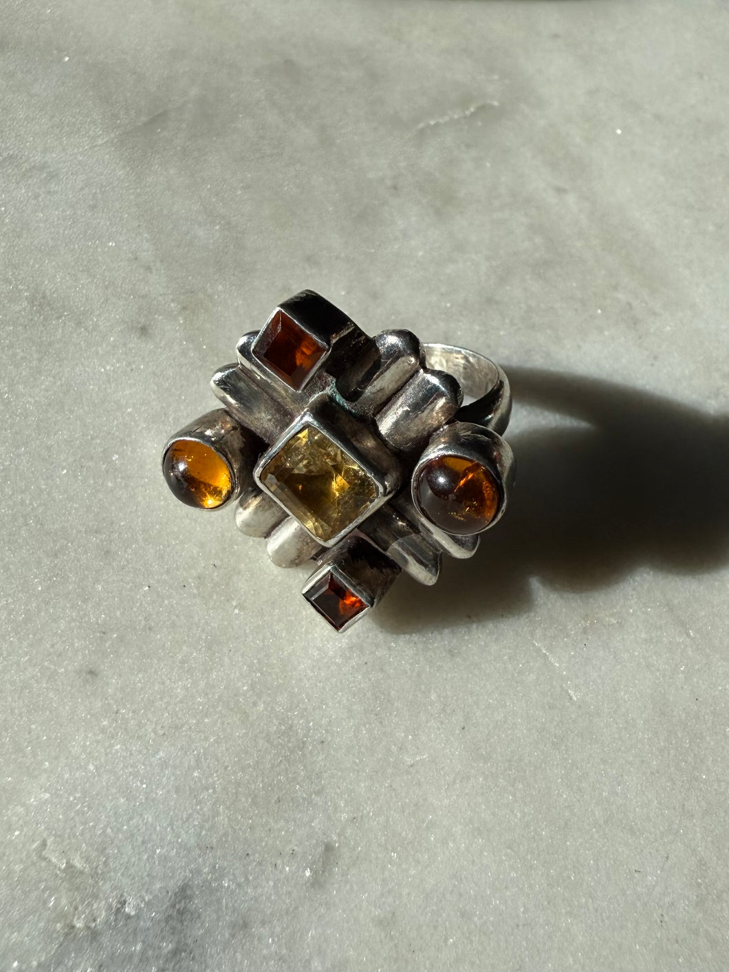 Amber & Citrine Sterling Silver Ring Size 8