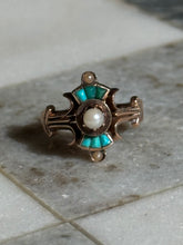 Load image into Gallery viewer, Victorian 14k Gold Pearl Turquoise Ring
