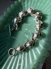 Load image into Gallery viewer, Green Enamel Eye Chunky Frog Sterling Silver Bracelet 8”
