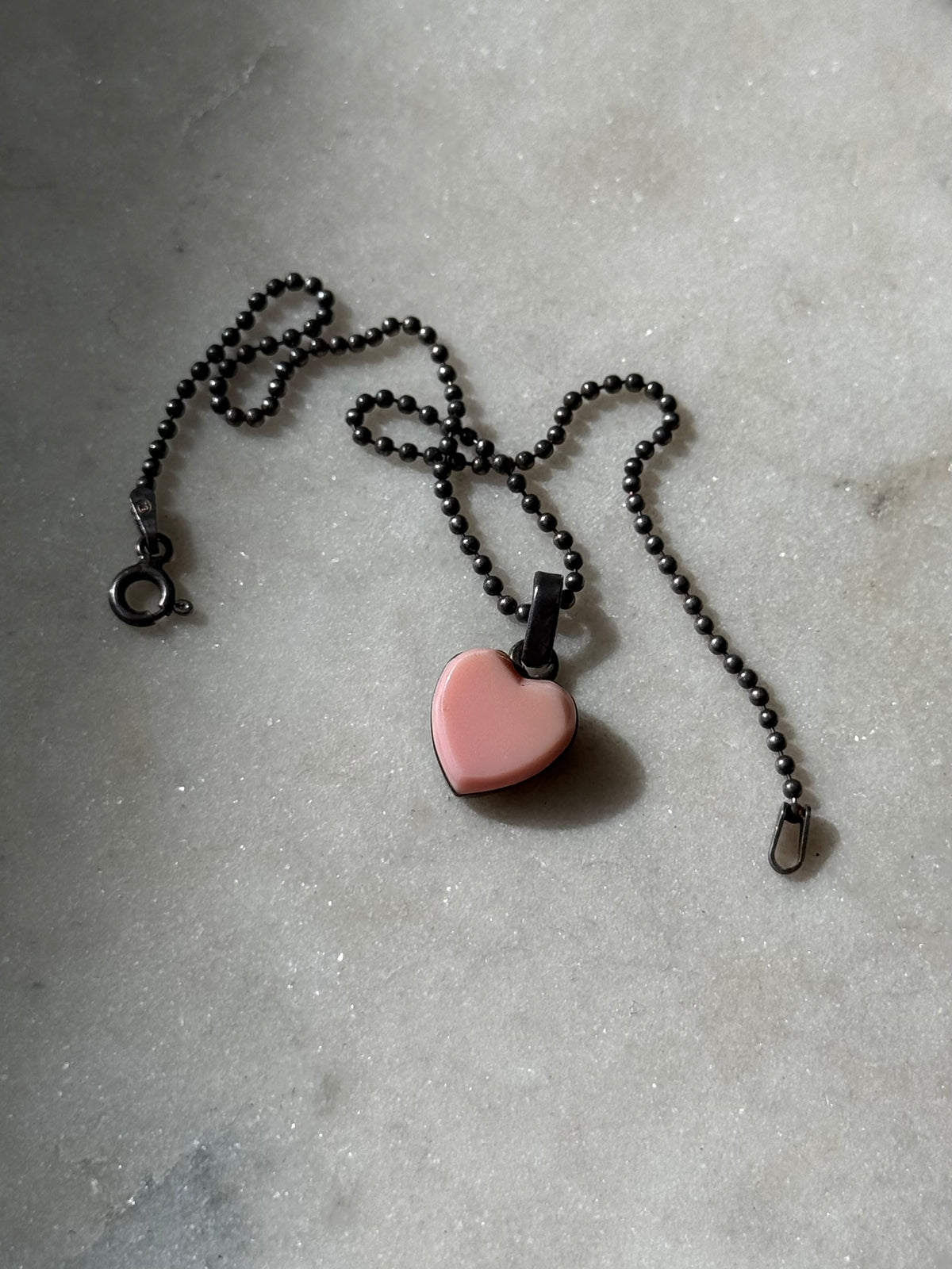 Vintage Pink Conch Sterling Silver Heart Bracelet 9”