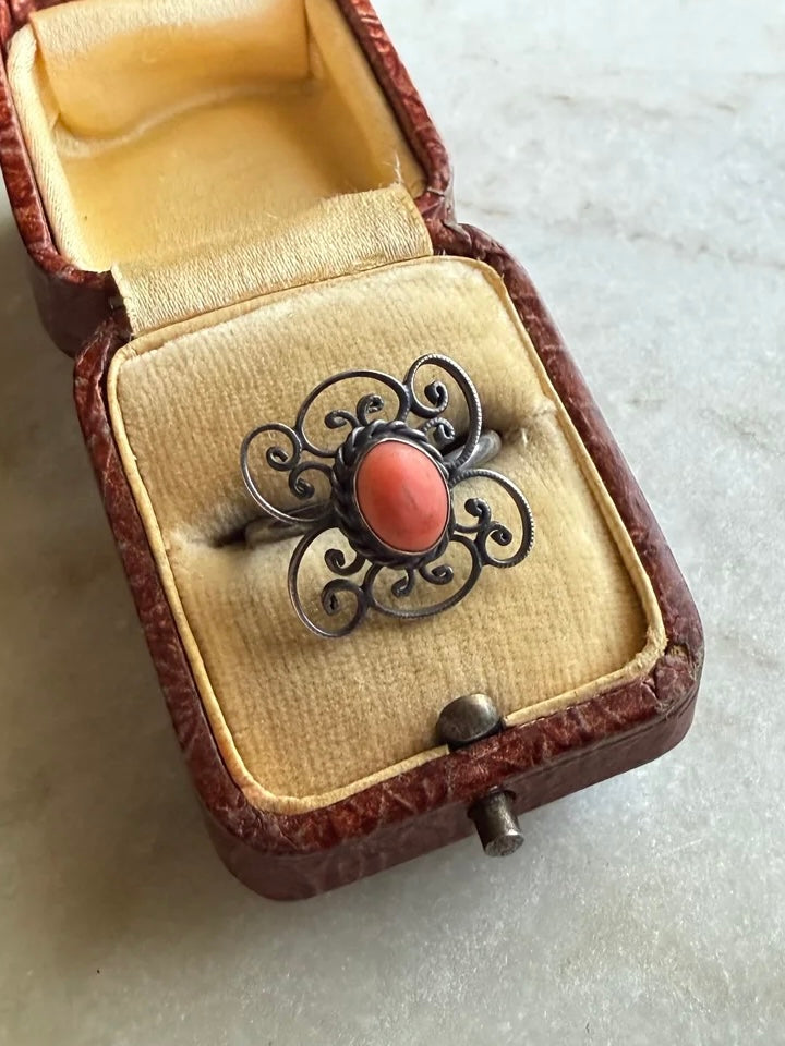 Vintage Coral Sterling Silver Ring