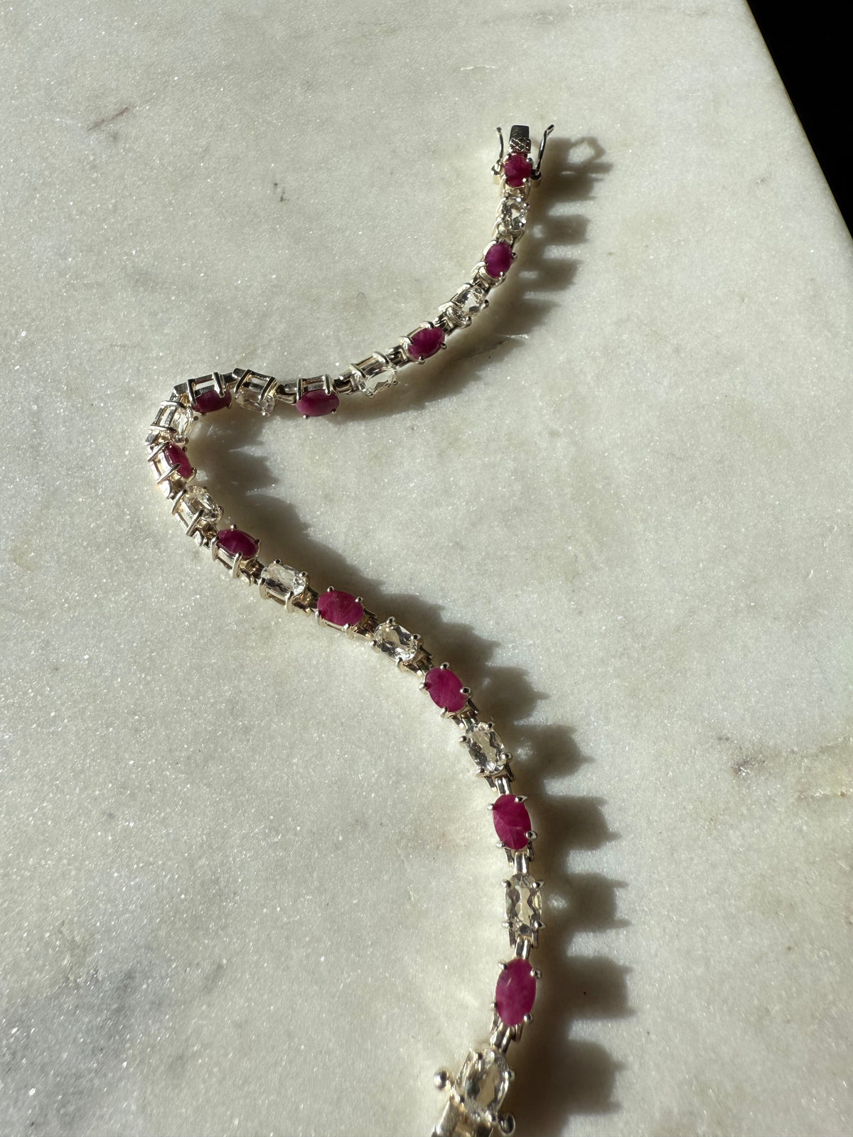 Ruby & Quartz Sterling Silver Tennis Bracelet 7.5”
