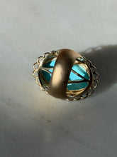 Load image into Gallery viewer, Chunky Blue Floral Carved Gold Vermeil Ring Size 7.25
