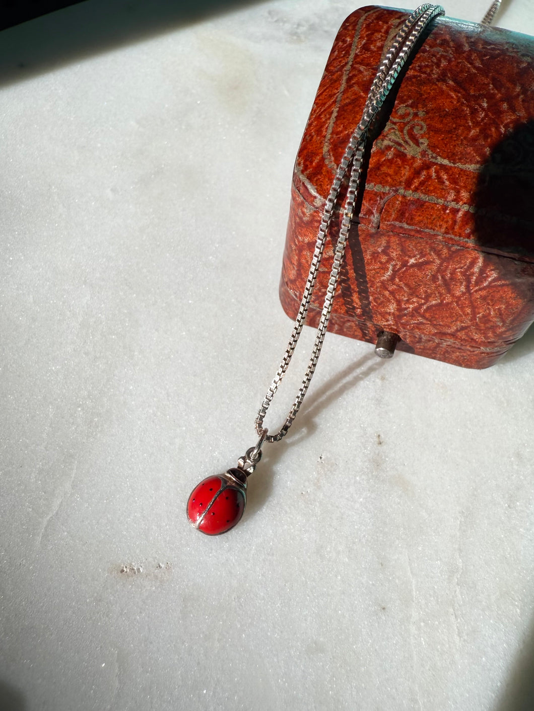 Enamel Ladybug Sterling Silver Necklace 20”