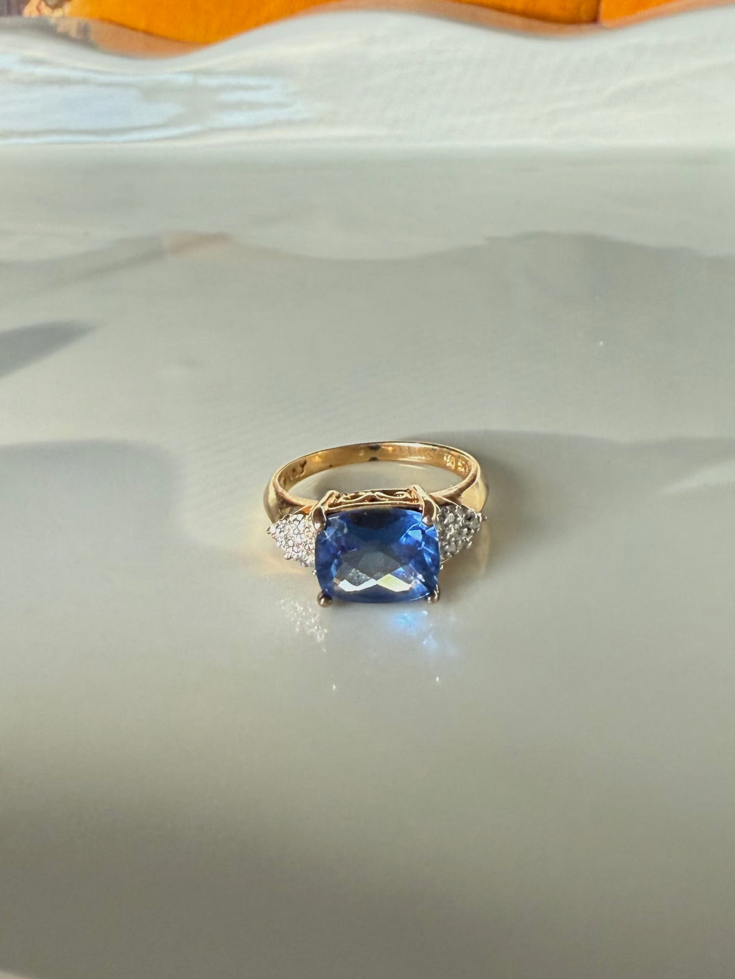 Blue Gold Vermeil Ring Size 7.25