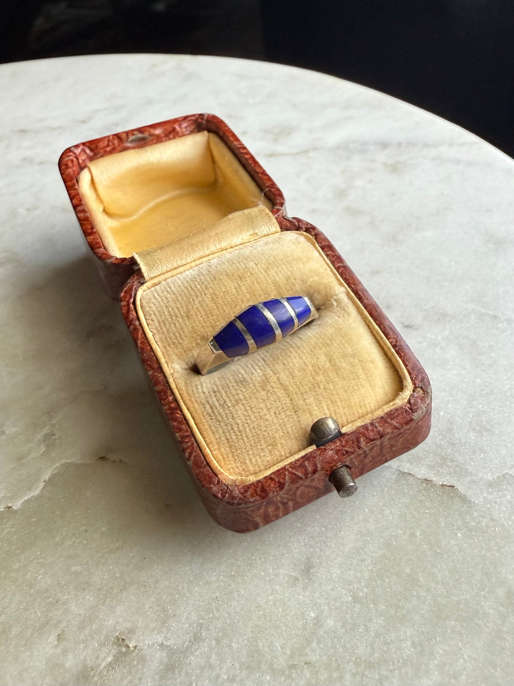 Lapis Inlay Sterling Silver Ring Size 8.75