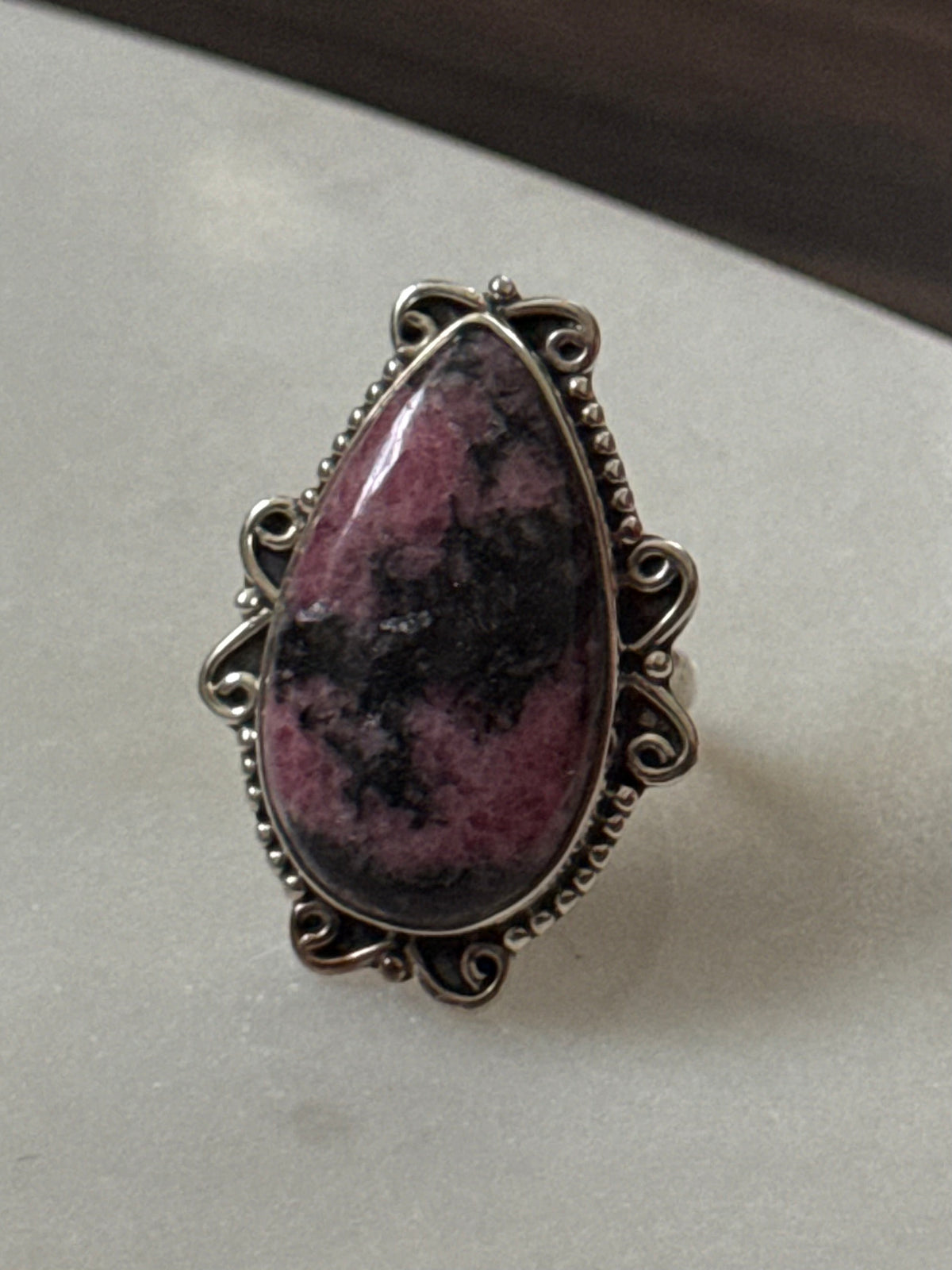 Rhodonite Chunky Vintage Sterling Silver Ring Size 6.75