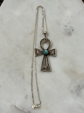 Load image into Gallery viewer, Ankh Turquoise Sterling Vintage Large Pendant Necklace 17.75”
