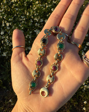 Load image into Gallery viewer, Vintage 14k Solid Yellow Gold Cabochon Multi Gemstone Puffy Mariner Link Bracelet
