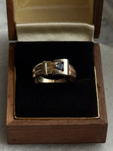 Load image into Gallery viewer, Vintage Solid 14k Gold Blue Sapphire Buckle Ring Size 6
