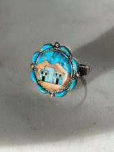 Load image into Gallery viewer, Vintage Pueblo Turquoise &amp; Opal Inlay Sterling Silver Ring Size 9
