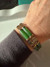 Load image into Gallery viewer, Vintage Green Jade &amp; 14k Yellow Gold Bracelet 7”

