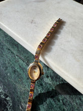 Load image into Gallery viewer, Vintage Elgin Pink Studded Gold Tone Ladies Wrist Watch 7.75”
