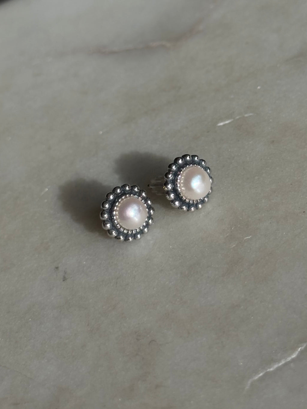 Sterling Pearl Post Back Earrings