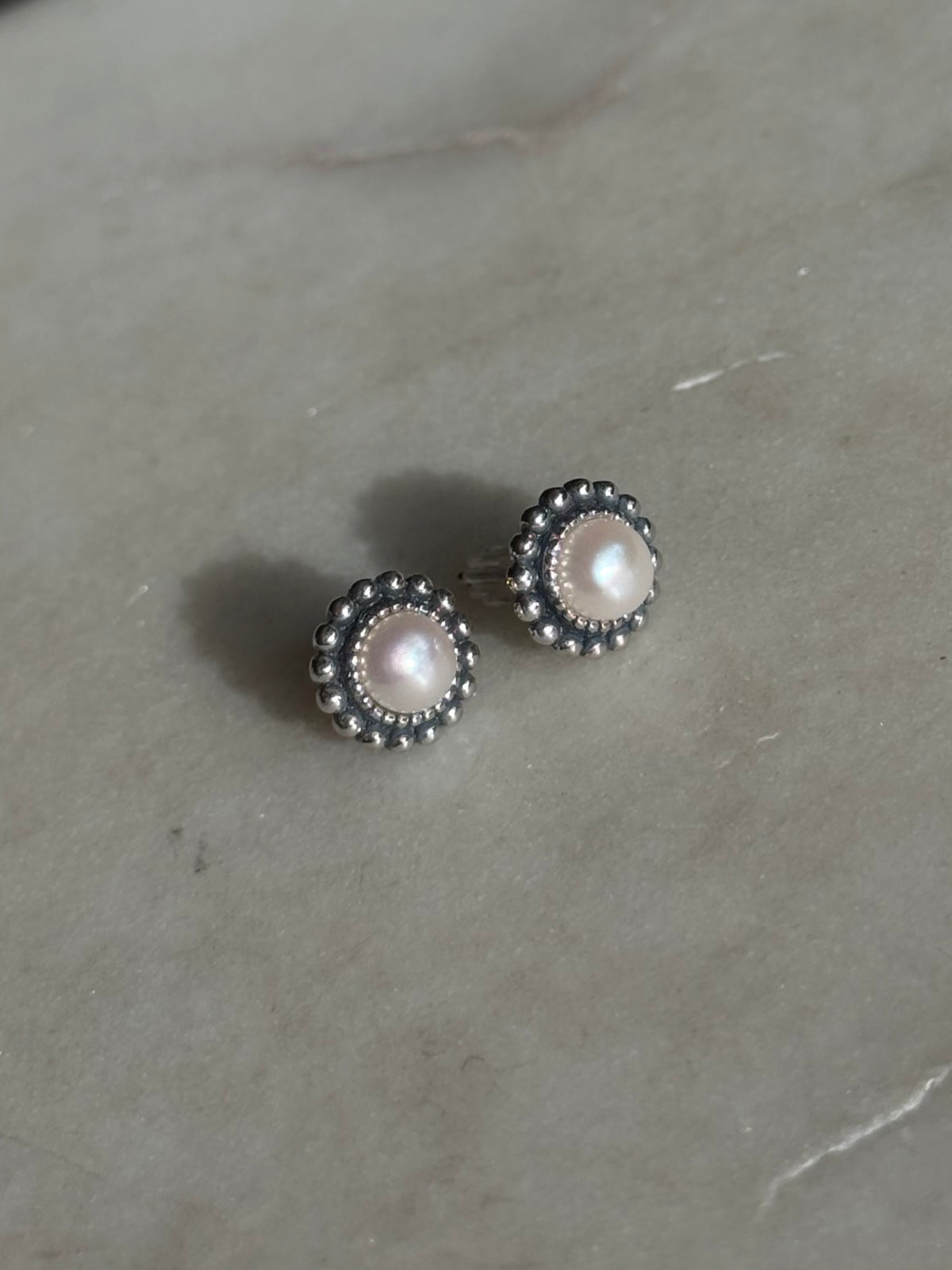 Sterling Pearl Post Back Earrings