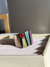 Load image into Gallery viewer, Vintage Sterling Silver Multistone Inlay Ring Size 5.5
