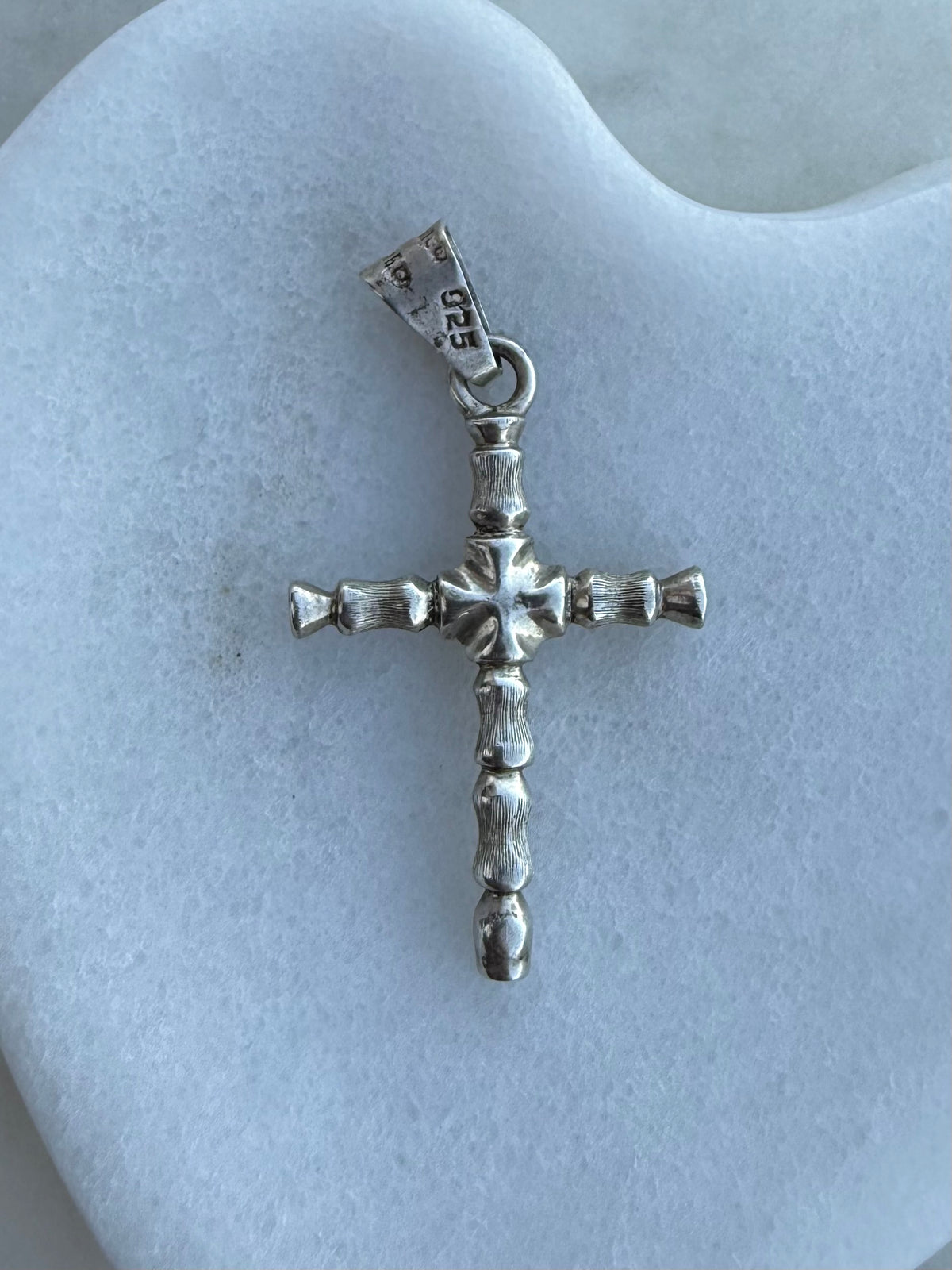 Vintage Solid Sterling Bamboo Cross Pendant