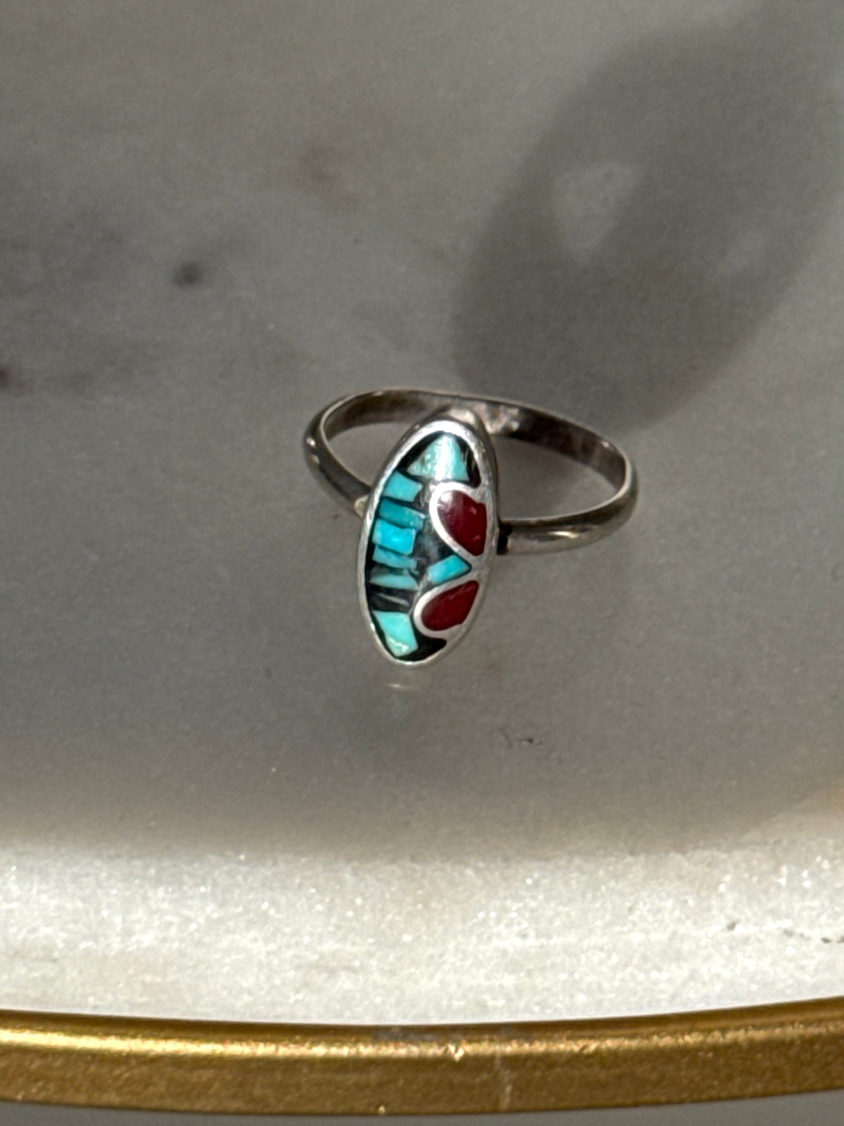 Vintage Multistone Inlay Sterling Silver Ring Size 4.25
