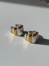 Load image into Gallery viewer, Two-Tone Sterling Silver Ribbed Clicker Hoops
