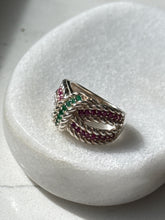 Load image into Gallery viewer, Emerald &amp; Ruby Sterling Silver Ring Size 7
