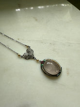Load image into Gallery viewer, White 10k Gold Enamel Rose Quartz Seed Pearl Necklace 16”
