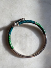 Load image into Gallery viewer, Blue &amp; Green Enamel Dueling Panther Sterling Silver Bracelet
