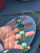Load image into Gallery viewer, Antique Green Enamel Sterling Silver Bracelet
