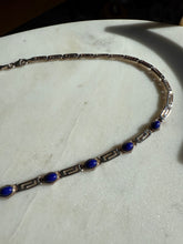 Load image into Gallery viewer, Vintage Lapis Greek Key Sterling Silver Necklace 17”
