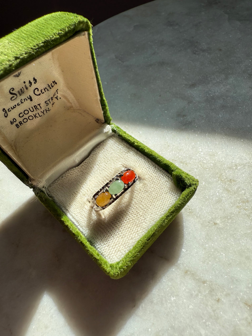 Tri-Color Jade Sterling Silver Ring Size 8