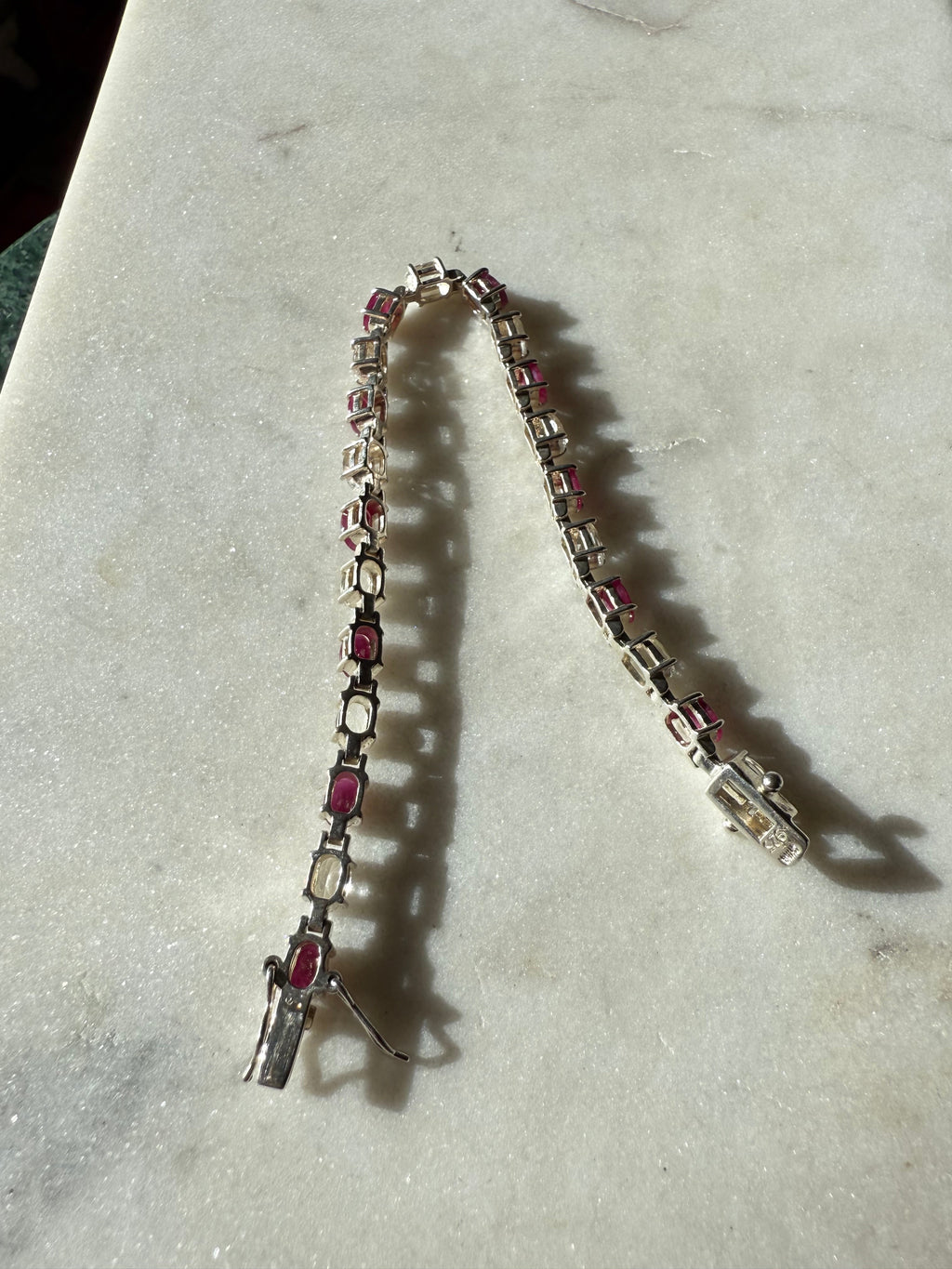 Ruby & Quartz Sterling Silver Tennis Bracelet 7.5”