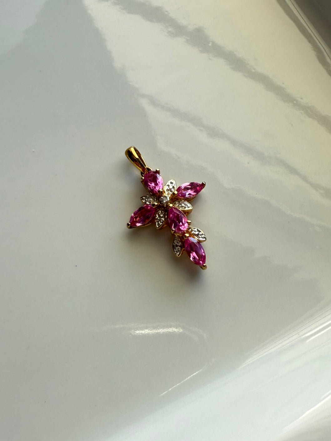 Pink CZ Gold Vermeil Cross Pendant