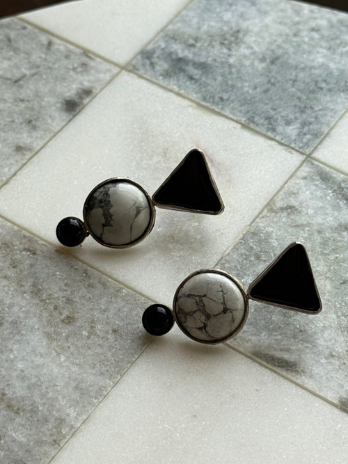 Black Onyx & Howlite Sterling Earrings