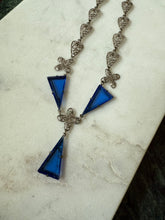 Load image into Gallery viewer, Vintage Costume Jewelry Silver Plated Blue Necklace 15”
