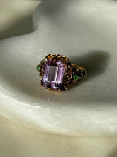 Load image into Gallery viewer, Victorian Purple Spinel 18k Gold Ring w/ Rose Cut Diamonds &amp; Emeralds Size 6.5
