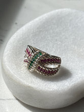 Load image into Gallery viewer, Emerald &amp; Ruby Sterling Silver Ring Size 7

