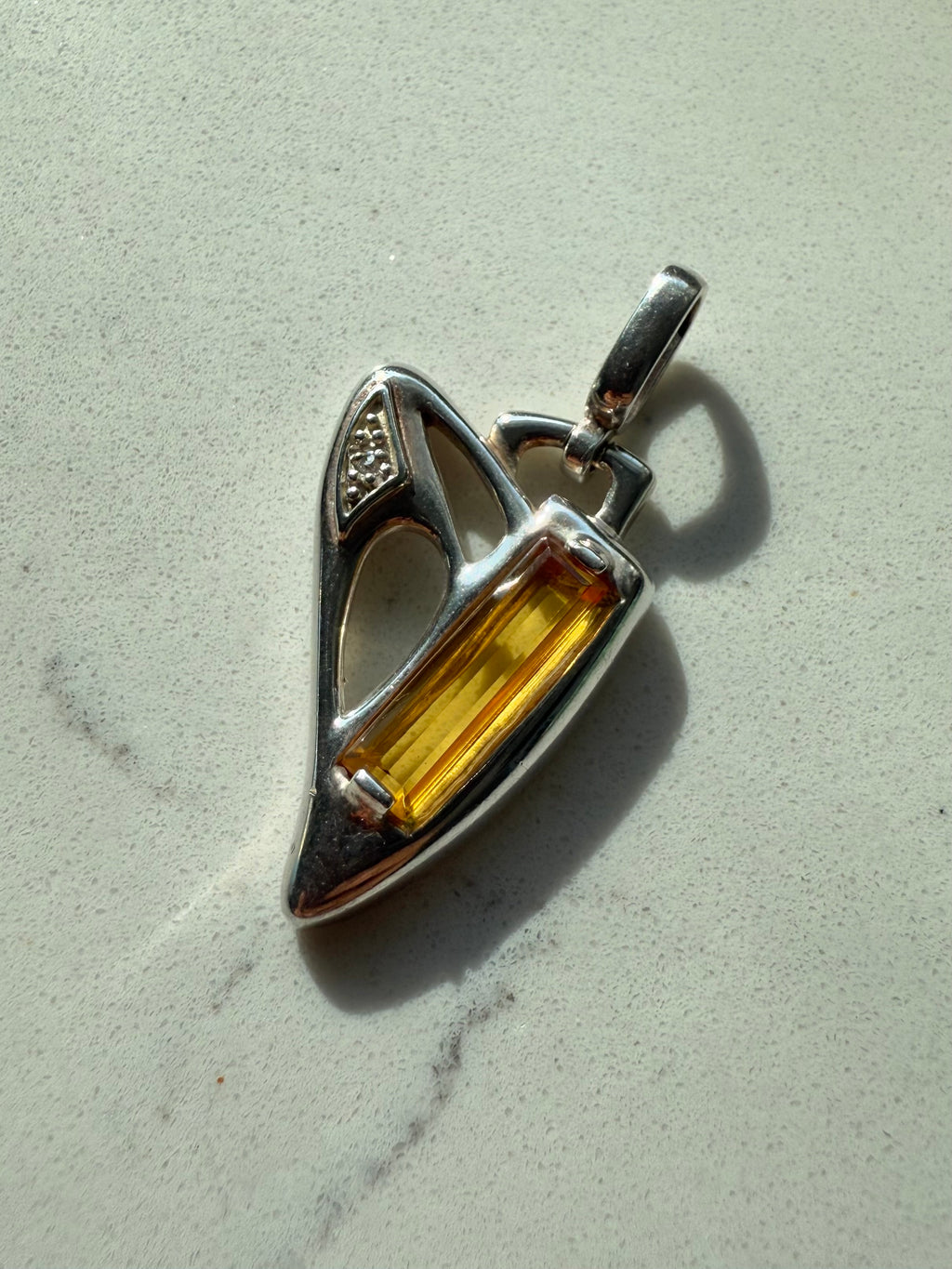 Sterling Silver Yellow Glass Heart Pendant