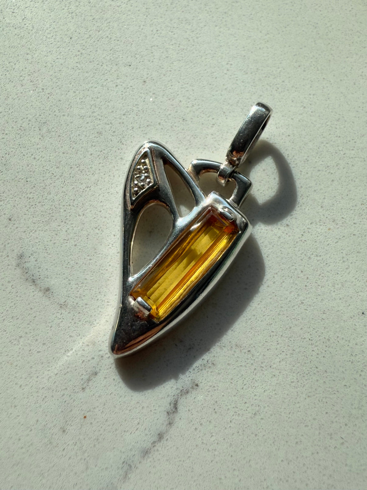 Sterling Silver Yellow Glass Heart Pendant