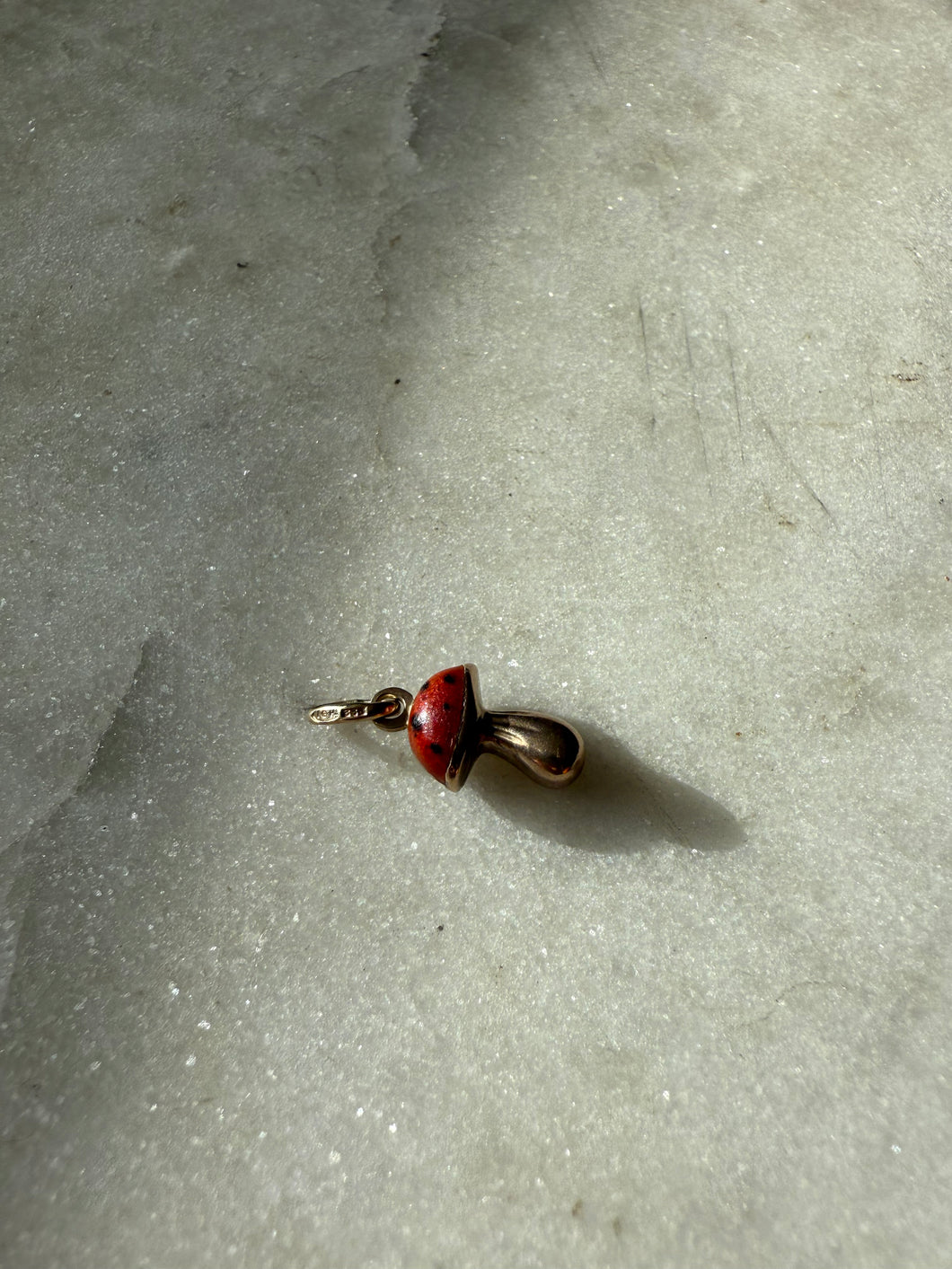 Vintage Enamel Mushroom 8k Yellow Gold Charm