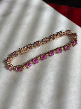 Load image into Gallery viewer, Lab Created Faceted Pink Sapphire Gold Vermeil Tennis Bracelet 7.25”
